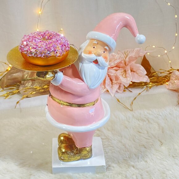 Christmas Holiday Pink Gold Santa Holding Serving Tray Display Stand NEW - Picture 13 of 16
